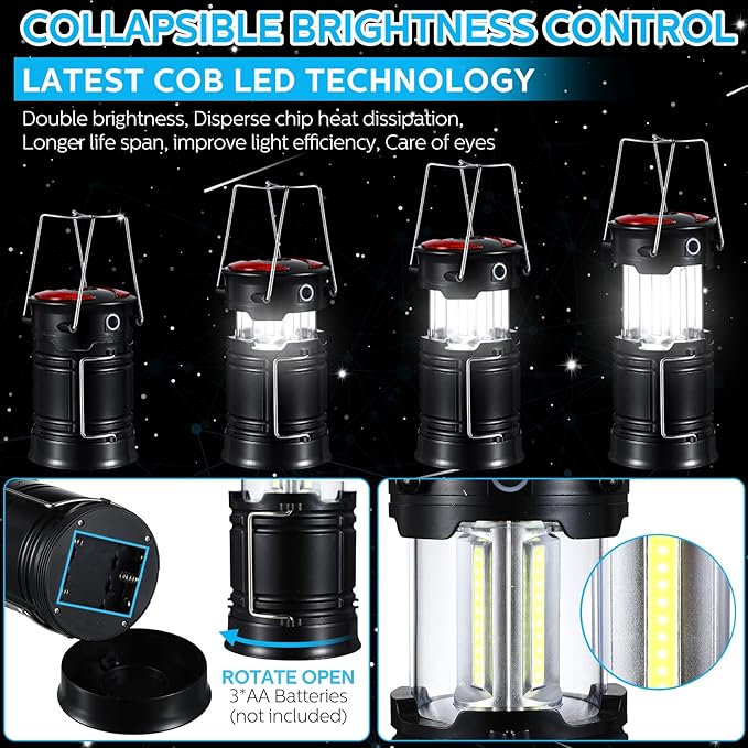 8 Pack Camping Lights and Lanterns Battery Powered Lanterns for Power Outages Lantern Flashlight Red Light and Magnet Base Collapsible Portable Waterproof Emergency Light for Hurricanes Outdoor Hiking