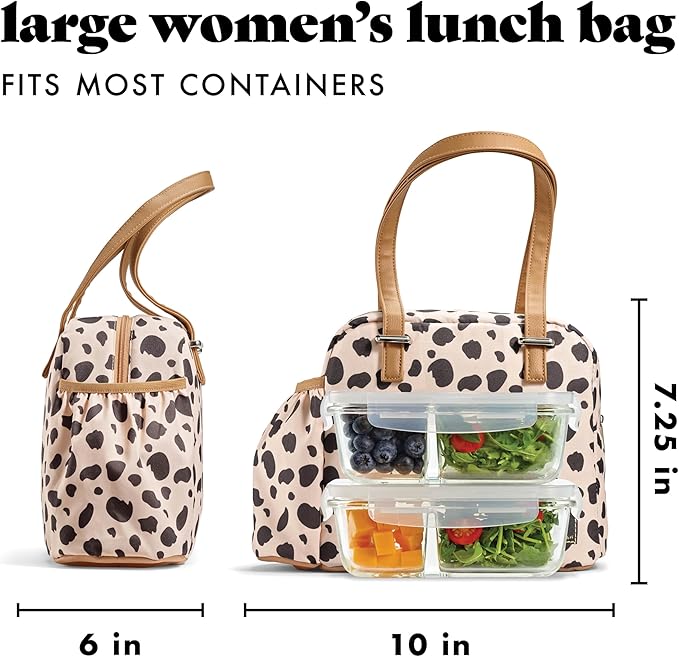 Fit & Fresh Lunch Bag For Women, Insulated Womens Lunch Bag For Work, Leakproof & Stain-Resistant Large Lunch Box For Women With Expandable Bottle Pocket, Zipper Closure Laketown Bag Cheetah Tumbler