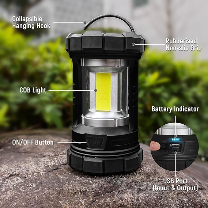 Camping Lantern, 3000LM LED Rechargeable Battery Operated Lantern, 5 Light Modes, COB Waterproof Lantern Flashlight, Camping Light for Power Outage, Hurricane, Survival, Hiking