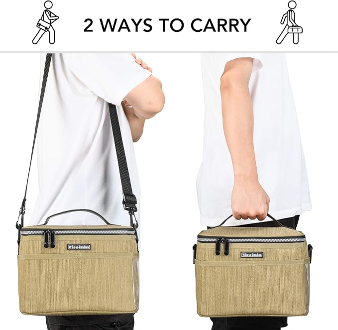 Tirrinia Insulated Lunch Box for Women Men, Leakproof Reusable Lunch Bag Containers for Adult,Working,Office,Lunch Soft Cooler Bag Tote for Picnic Hiking Beach,Khaki