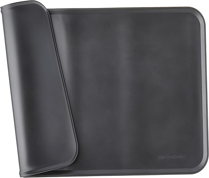 Amazon Basics Waterproof Anti-Slip Silicone Cat & Dog Food Mat, Pet Mats with Raised Edges for Food and Water Bowl to Protect Floors, 18.5 x 11.5 Inches, Black, Solid