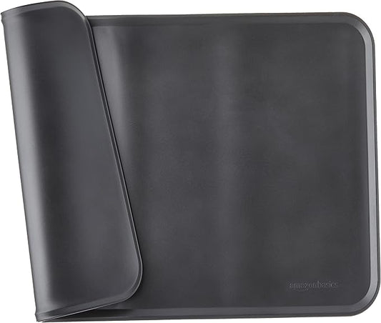 Amazon Basics Waterproof Anti-Slip Silicone Cat & Dog Food Mat, Pet Mats with Raised Edges for Food and Water Bowl to Protect Floors, 18.5 x 11.5 Inches, Black, Solid
