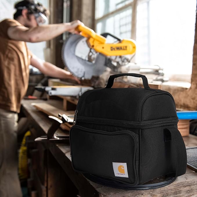 Carhartt Insulated 12 Can Two Compartment Lunch Cooler Bag - Rain Defender DWR Coating - Synthetic Lining Black 1 One Size One Size
