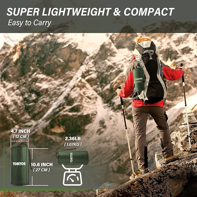 TOBTOS Inflatable Camping Sleeping Pad with Pillow, Thick 6 Inch Ultralight Sleeping Pad with Built-in Pump, Lightweight Sleeping Mat for Camping, Backpacking, Hiking, Tent (Green)