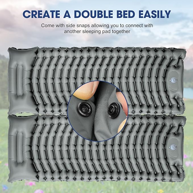 Sleeping Pad for Camping - Ultralight Camping Mattress with Pillow, Built-in Foot Pump, Compact Inflatable Portable Mat for Backpacking, Hiking, Car Traveling, Beach, Tent