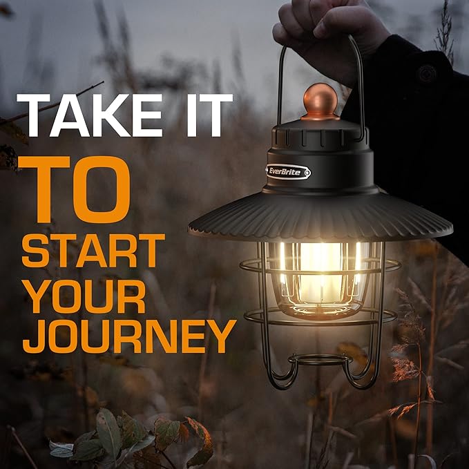 EverBrite LED Camping Lantern, USB C Rechargeable Lantern with 3 Light Modes, Vintage Outdoor Lanterns with Power Bank Function for Power Outages, Hurricane, Emergency, Fishing
