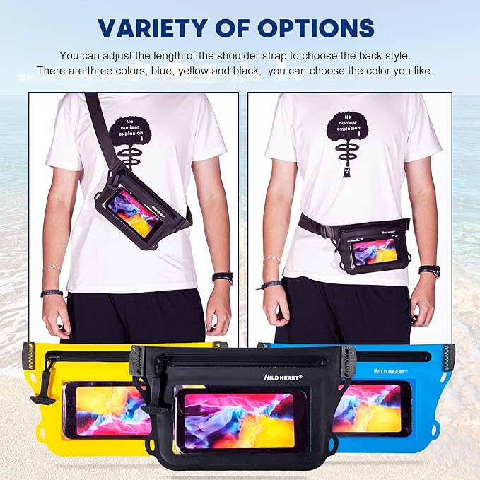 WILD HEART Waterproof Waist Bag IPX8 with Adjustable Waist belt Screen Touchable Dry Bag Double Inner Pocket for Swimming Diving Floating Rafting Boating