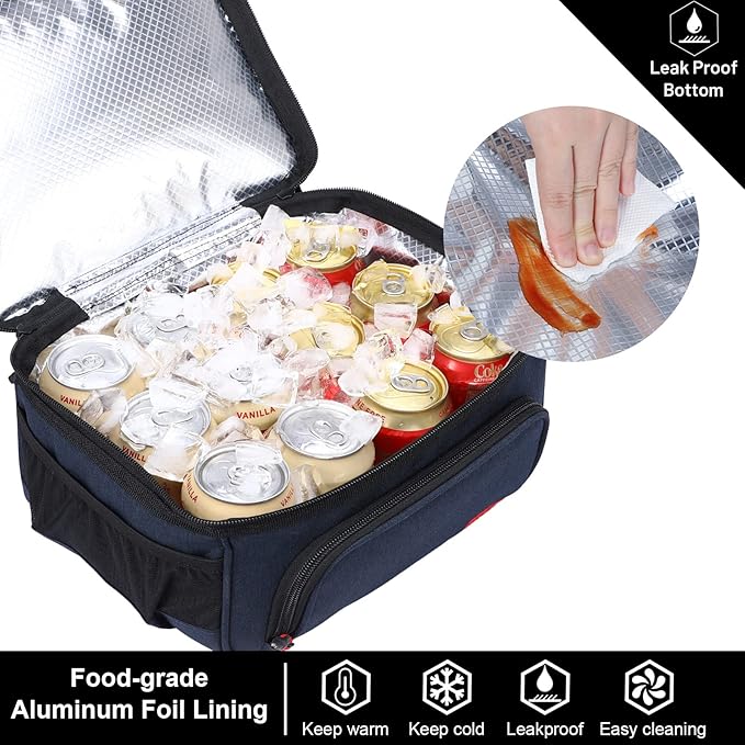 MIER Dual Compartment Lunch Bag Tote with Shoulder Strap for Men and Women Insulated Leakproof Cooler Bag, Dark Blue