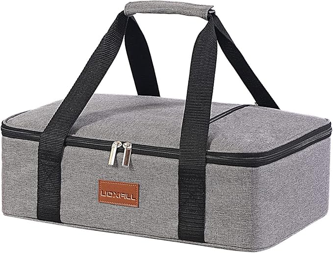 Lunch Bag Insulated Thermal Food Carrier Insulated Casserole Carrier for Hot or Cold Food,Insulated Tote Bag for Potluck Cookouts Parties Picnic, Lasagna Lugger,Fits 9"x13" Baking Pan,Gray