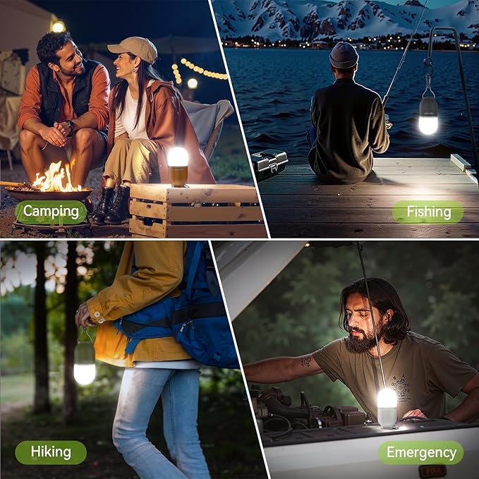 RECHOO Camping Essentials, 4 Pack Camping Lantern for Power Outages, Portable Camping Tent Lights with Clip Hook for Outdoor, Survival Gear for Hurricane, Emergency Supplies (Battery Included)