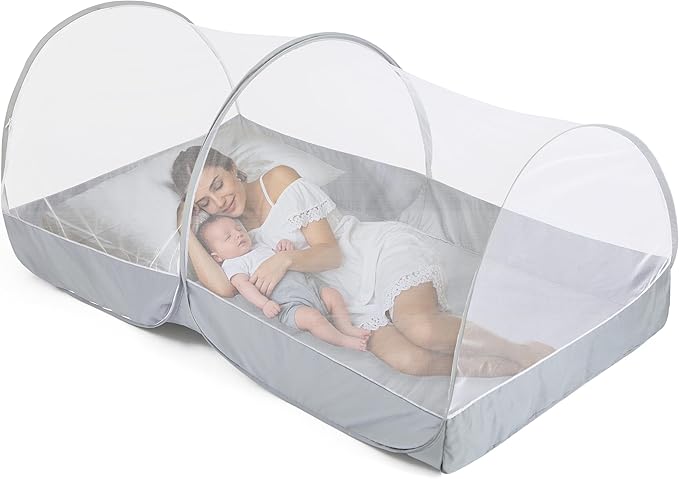 Pop Up Mosquito Net for Bed - Portable Mosquito Tent with Dense Mesh - Bed Tent with Easy Fold Durable Mesh for Camping, Travel, Bunk Beds and Home Protection (White Gery)