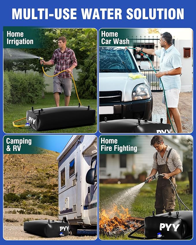 PYY Portable 105 Gallon Water Bladder - Truck Bed,Carrier Cart Large Water Bob Bathtub Emergency Water Bladders for Outdoor RV & Car Camping,Water Bladder Tank with Spigot,Overflow Kit-Black 400L