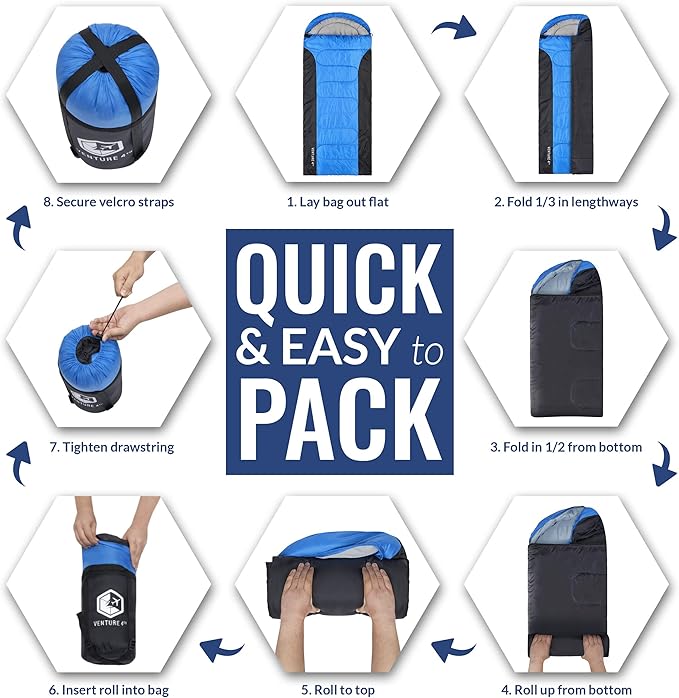 VENTURE 4TH Backpacking Sleeping Bag – XXL, Double and Single Sizes - Lightweight Warm & Cold Weather Sleeping Bags for Adults, Kids & Couples – Ideal for Hiking, Camping & Outdoor Adventures