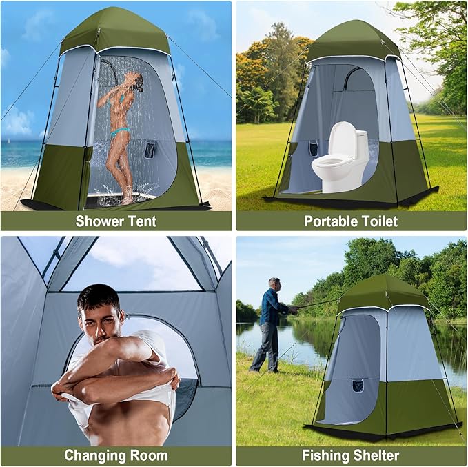 Camping Shower Tent, Oversize Pop Up Changing Tent, Portable Outdoor Bathroom Toilet Tent with Floor, Easy Set Up Privacy Shelter for Dressing, Hiking, Fishing, UPF50+