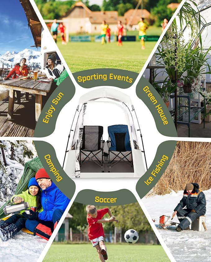 Pod All Weather Sports Tent, Outdoor Pop Up Bubble Clear 540° View Winter Tent for 1-2 Person, Instant Cold Weather Shelter with Rainfly for Soccer, Football, Softball & Other Sports Events
