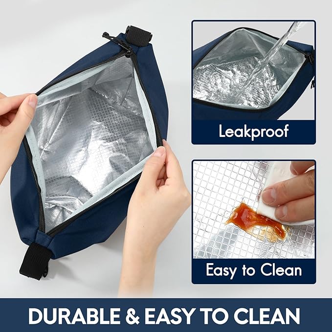 Haimont Small Insulated Lunch Bag, Reusable Thermal Cooler Lunchbox with Adjustable Buckle, Leakproof Practical Lunch Tote Women Men for Beach, Hiking, Business, Navy Blue