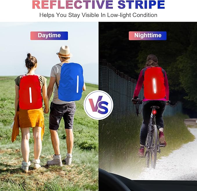 LAMA 2pcs Waterproof Rain Cover for Backpack, Reflective Rainproof Protector for Anti-dust and Anti-Theft M 30L-40L Darkblue Red