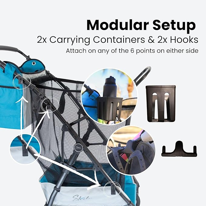 Large Wheeled Collapsible Beach Cart for Soft Sand, Shopping, Camping & Garden- Lightweight Aluminum Frame- Removable Storage Bag with Carrying Straps, X-L Capacity & Cooler Rack (Blue)