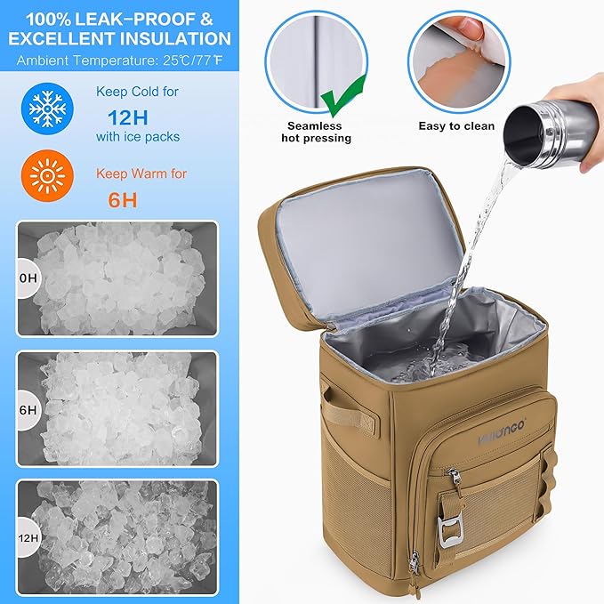 Large Waterproof Insulated Cooler Backpack for Men & Women, Leak Proof Cooler Backpack for Camping, Beach, Fishing, Picnic, Travel, Outdoor, 30L, 48Cans