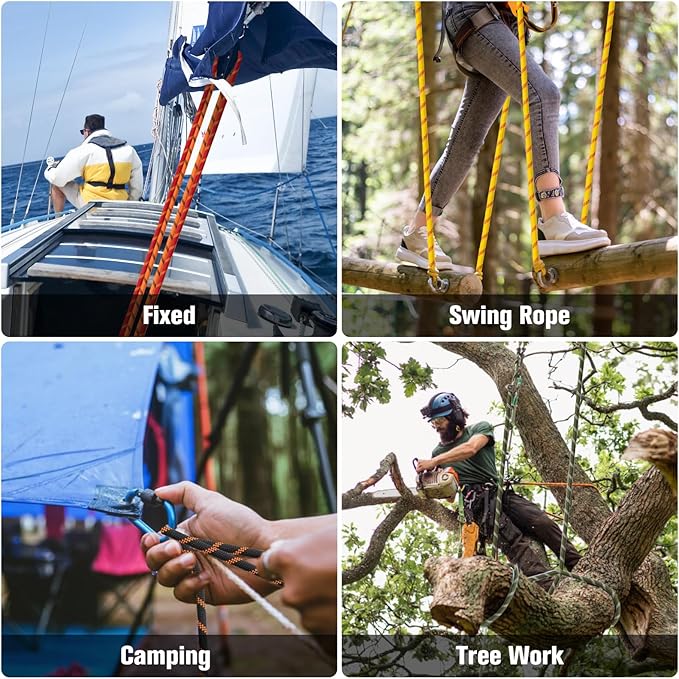 Double Braided Arborist Rigging Rope - 1/2 in X 100 ft 48 Strands Outdoor Pulling Heavy Duty Polyester Bull Rope for Swing Tree Work Camping Rescue Hiking - Yellow