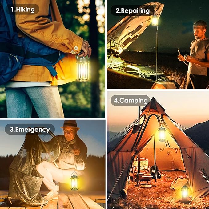 Rechargeable Camping Lantern, 3 Modes Dimmable Camping Lights, 3200mA High Capacity Battery Hurricane Lantern, IPX4 Waterproof Portable Emergency Camp Lights for Hurricane Survival Hiking With Bracket