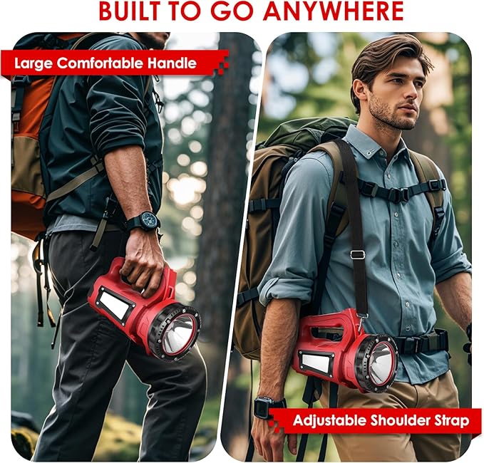 Rechargeable LED Flashlight, Camping Lantern Flashlight with 1000LM, 7 Modes, Power Bank, IPX4 Waterproof Camping Essentials Light for Hurricane Emergency Hiking Survival Kits - Red