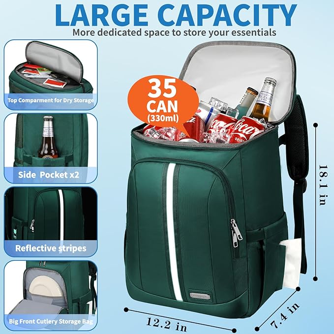 LTINVECK Cooler Backpack,2 Insulated Compartments Backpack Cooler Leakproof Double Deck Lightweight Cooler Lunch Box Bag for Men Women