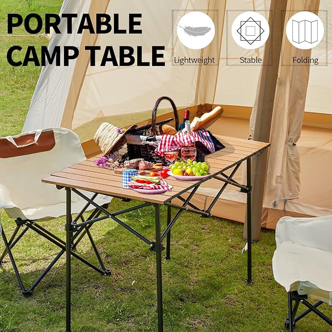 Camping Table Roll up Table, Fold up Lightweight Compact Table, 2-4 Person Portable Roll up Aluminum Table with Carry Bag for Outdoor, Camping, Picnic, Backyards, BBQ