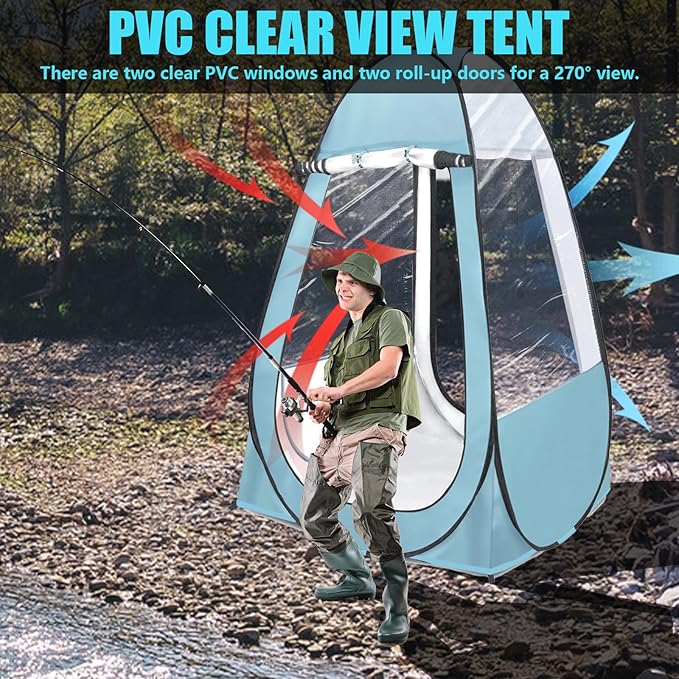 Sports Tent Pop Up Shelter, Instant Clear View Sports Pod, Weather Proof Pod Outdoor Rain Tents Camping Sun Shelter with 2 Windows for Sports Events, Hiking, Fishing, Beach 39.37 * 39.37 * 64.56”