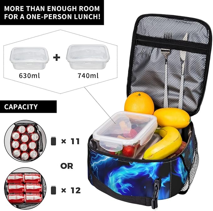 Blue Ice Dragon Lunch Box for Kids Boys Girls, Insulated Lunch Bag for Women Men, Leakproof Durable Lunch Cooler for School Work Travel