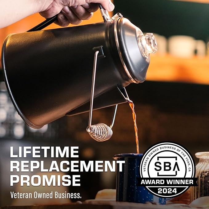 COLETTI Classic Coffee Percolator — Percolator Coffee Pot, Camp Coffee Maker – The Original Camping Coffee Pot, Now Modernized – For Campsite Brewmasters Everywhere [Matte Gray Enamel, 12 Cup]