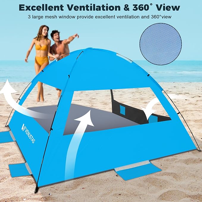 Venustas Beach Tent Sun Shelter for 3-10 Person, UPF 50+ UV Protection Canopy, Lightweight and Easy Setup Cabana, Portable Beach Shade