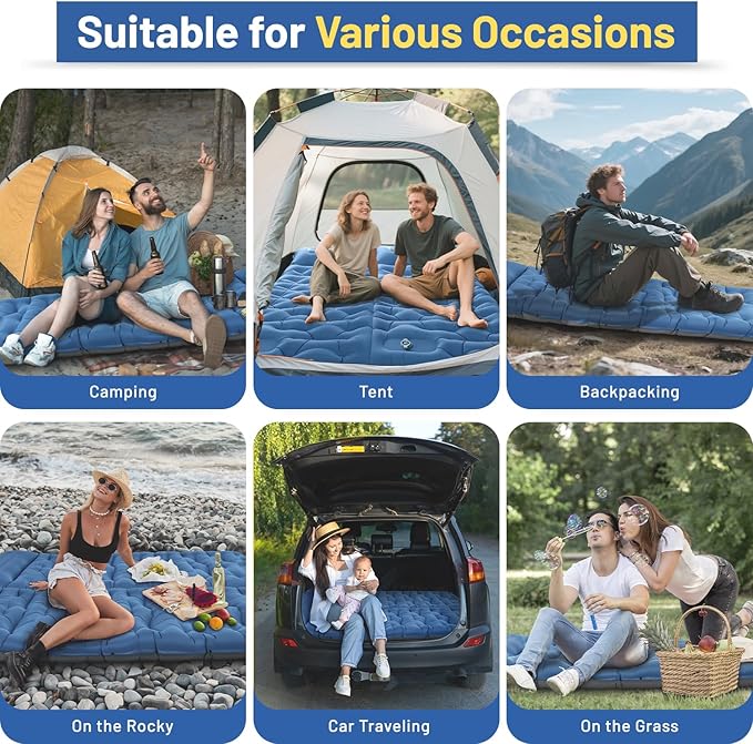 Camping Sleeping Pad, Extra Thick 6 Inch Inflatable Camping Mat with Pillow Built-in Foot Pump Ultralight Portable Sleeping Pads Compact for Hiking Backpacking Travel Tent Car Camp Gear