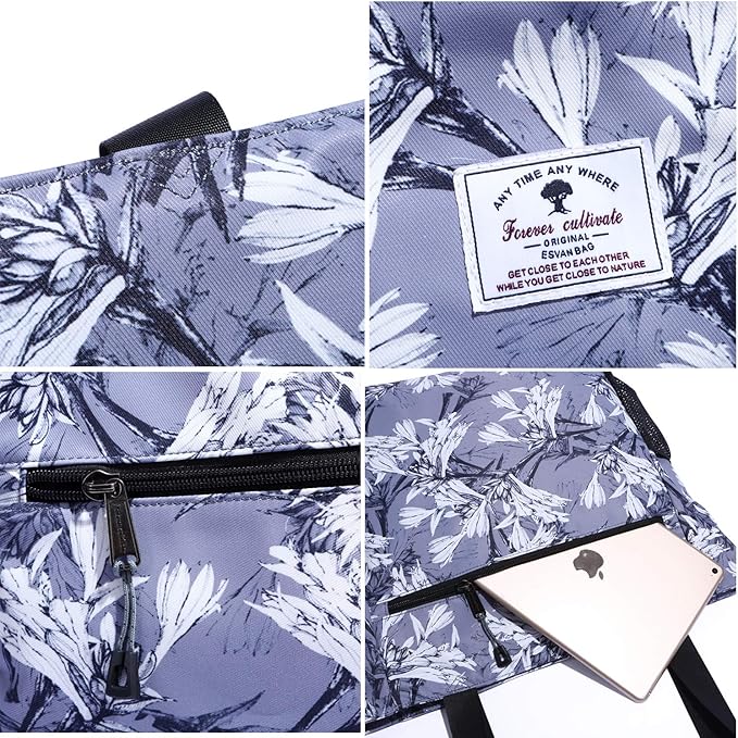 ESVAN Original Floral Water Resistant Large Tote Bag Shoulder Bag for Gym Beach Travel Daily Bags Upgraded