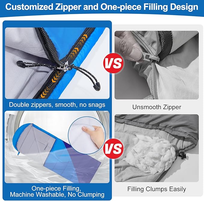 Basumee Sleeping Bags for Adults 3 Season Warm Cool Weather Wearable Camping Sleeping Bag with Compression Bag Portable Backpacking Hiking Camping Essential for Women Men Kids Teens