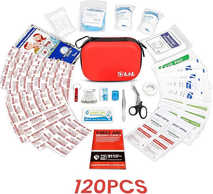 Travel First Aid Kit,120 Piece Mini First Aid Kit,Waterproof Survival First Aid Kits,Car Emergency Kit,Small Portable First Aid Kits for Car Travel Businesses Camping Sports Hiking(Red)