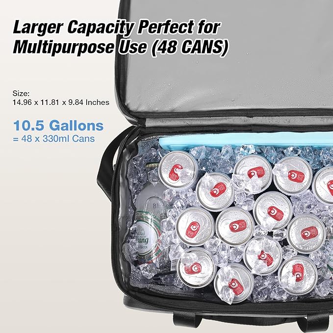 Insulated Cooler Bag 48/75 Cans, Soft Sided Portable Lunch Bag Coolers w/Zippered Top, Leak Proof PVC Interlayer, 5-Layer Insulation Large Ice Chest Bag for Travel, Camping, Beach, Picnic