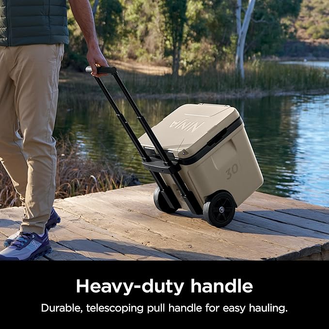 Ninja | Cooler | FrostVault 30QT Cooler with Wheels | Insulated with Temp Dry Storage Drawer | Keeps Ice Cold for Days | for The Beach, Camping, Picnics & More | Birch Beige | FB230CS