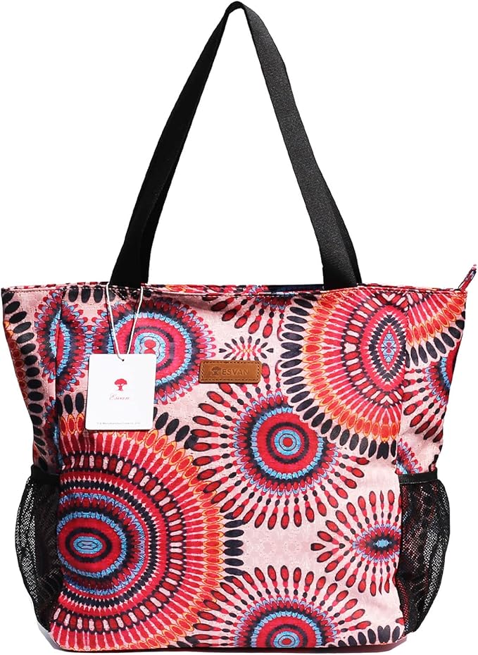 ESVAN Original Floral Water Resistant Large Tote Bag Shoulder Bag for Gym Beach Travel Daily Bags Upgraded