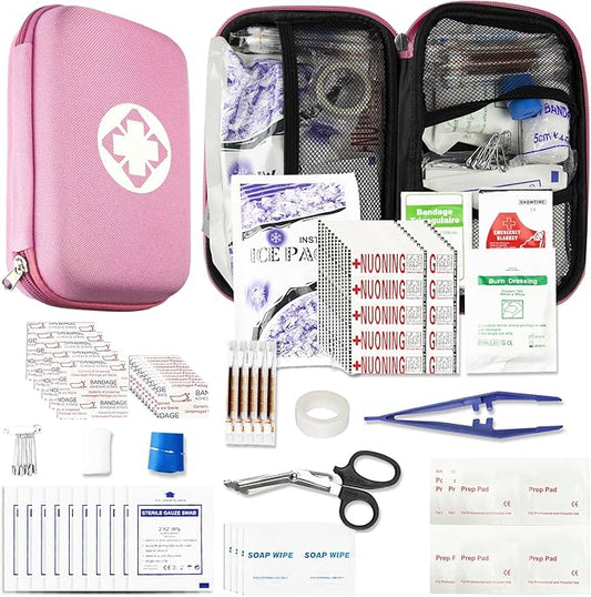 274PCS Travel First Aid Kit Supplies for Business, Emergency Backpacking Essentials Items Trauma First Aid Survival Kits for Outdoor Adventure, Pink Monoki