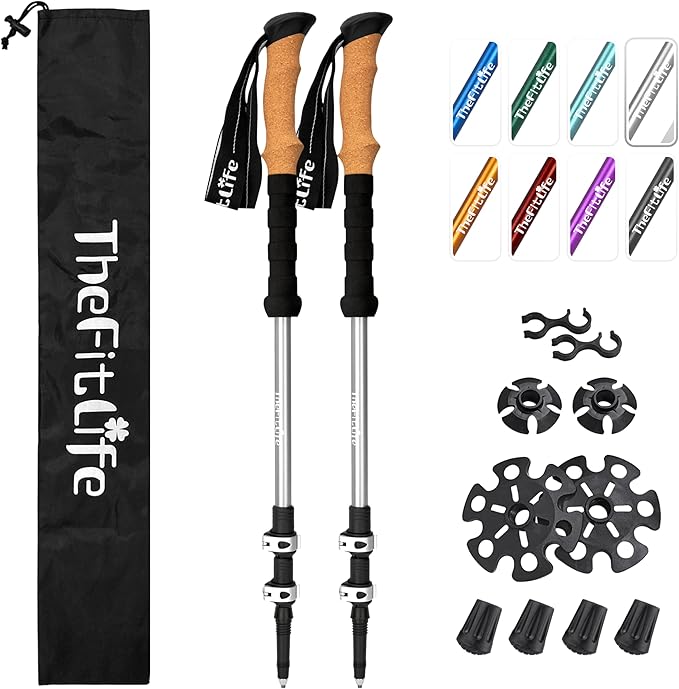 TheFitLife Trekking Poles - Lightweight 7075 Aluminum Hiking Sticks with Cork Grips, Adjustable Telescopic Design, Metal Flip Lock for Men & Women - Perfect for Hiking, Walking, Camping & Backpacking
