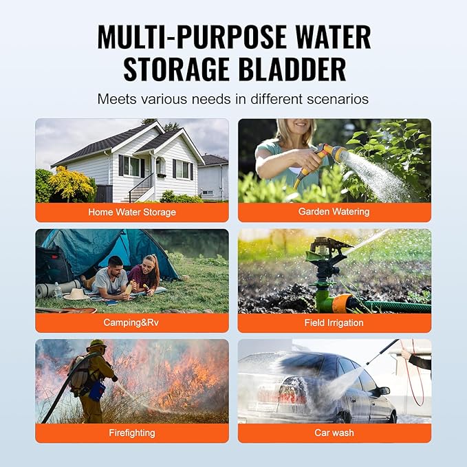 VEVOR 240L/63.4 Gallon Water Storage Bladder, Portable RV Water Tank, 1000D PVC Collapsible Water Storage Containers, Soft Water Storage Bag, Water Bladder,Camping, Emergency Water