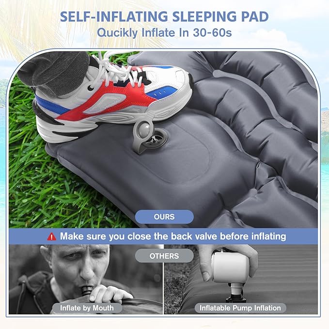 Sleeping Pad for Camping -Ultralight Inflatable Sleeping Mat with Pillow, Built-in Foot Pump, Compact & Lightweight Camping Mattress Pad for Camp, Backpacking, Hiking, Travel Tent (Grey)