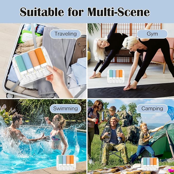 Redfly 17PCS Travel Bottles for Toiletries, TSA Approved Travel Size Containers, Leak Proof Travel Containers for Toiletries, Silicone Travel Kit for Shampoo, Conditioner, Lotion & Creams Multicolored