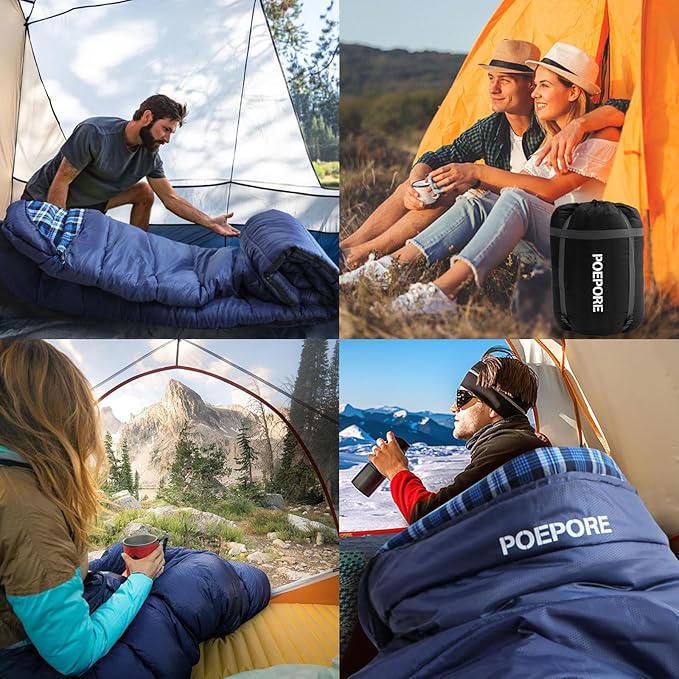 Flannel Sleeping Bag 0 Degree Cold Weather for Adults XXL Sleeping Bag 4 Season Big and Tall with Compression Sack