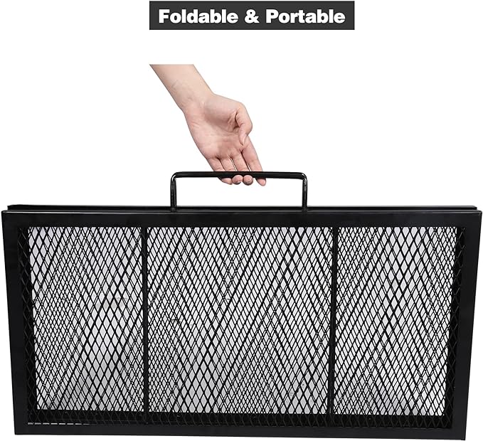 Lineslife Square Fire Pit Cooking Grill Grates, Folding Outdoor Campfire BBQ Grill Rack with Handles, Portable Outside Camping Gear Cookware and Accessory, 30 Inch