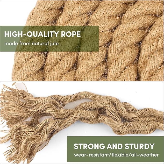 Manila Rope 1.5in x 100ft,Natural Hemp Rope,Thick Large Decorative Hemp Nautical Ropes,Twisted Manila Ropes Great for Gardening,Railings,Hammock Nautical