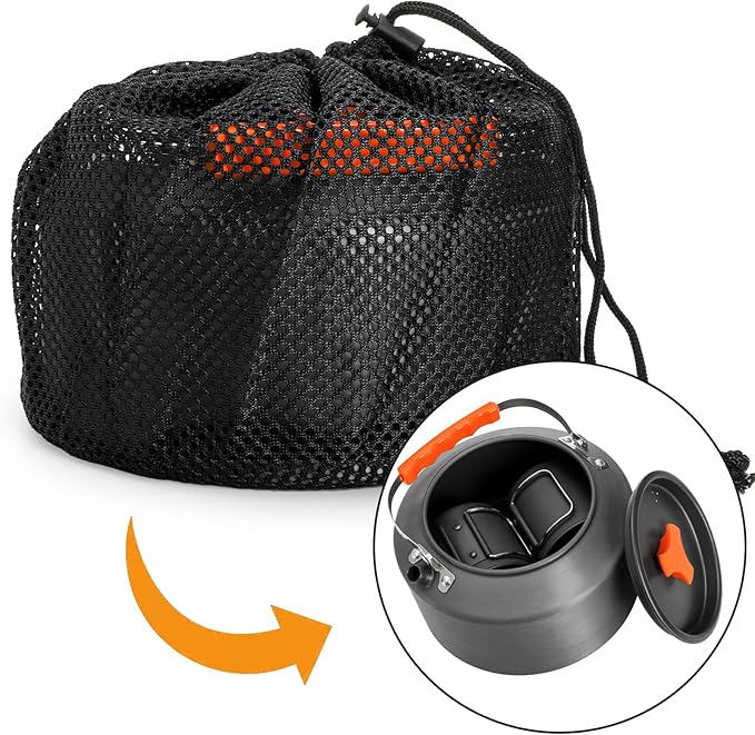 3 Pieces Camping Kettle, 2.5L Portable Camping Water Boiler with Storage Bag and 2 Cups, Coffee Tea Pot Set for Open Fire, Outdoor Activity, Stove, Hiking, Backpacking