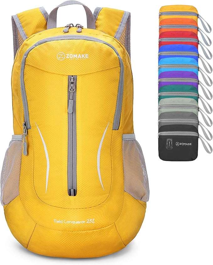 ZOMAKE Ultra Lightweight Packable Backpack 25L, Foldable Hiking Backpacks Water Resistant Small Folding Daypack for Travel(Yellow)