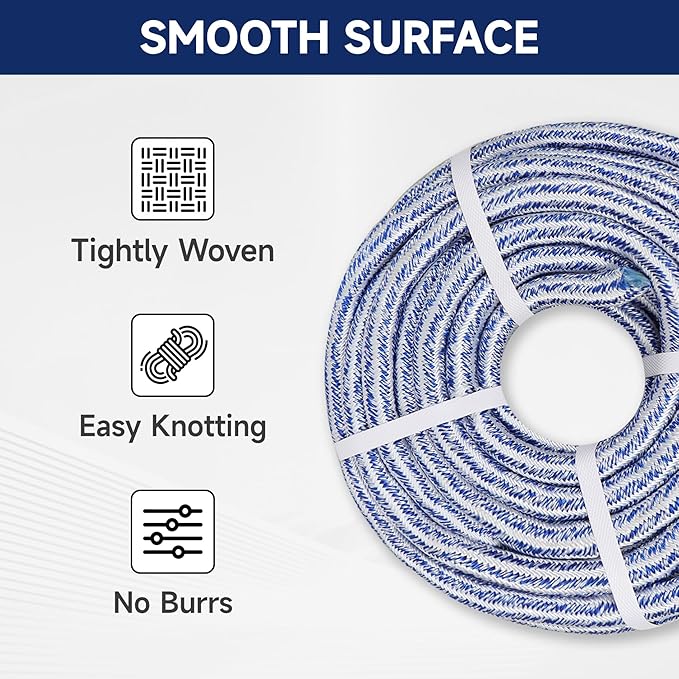 Arborist Tree Rope, 3/4inch by 200FT, 24 Strand Bull Rope up to 20000lbs Tensile Strength, Blue and White
